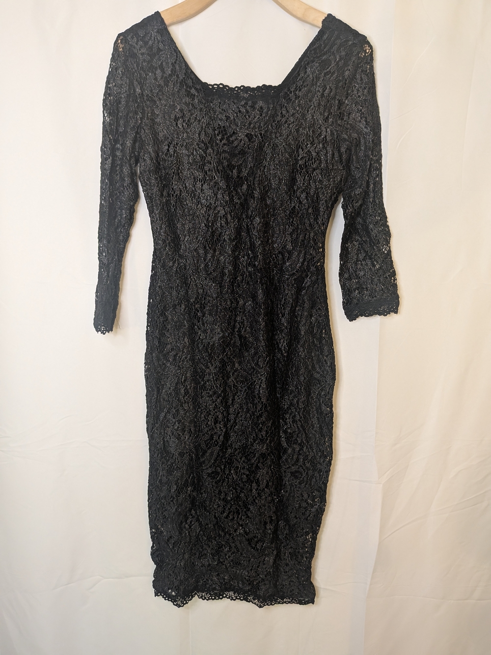 Candie's Black Lace Midi Dress with Three-Quarter Sleeves